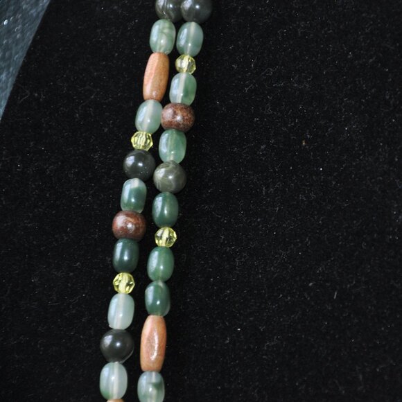 Hand Beaded Long Stand Necklace Wooden & Green Beads Mixed Medium Boho 30" - Picture 5 of 11